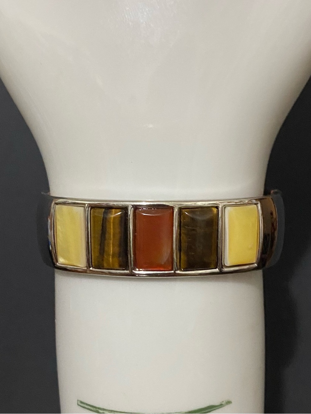 Multicolor Inlay marbled Stone Cuff Clamp Bracelet - Yellow and Browns